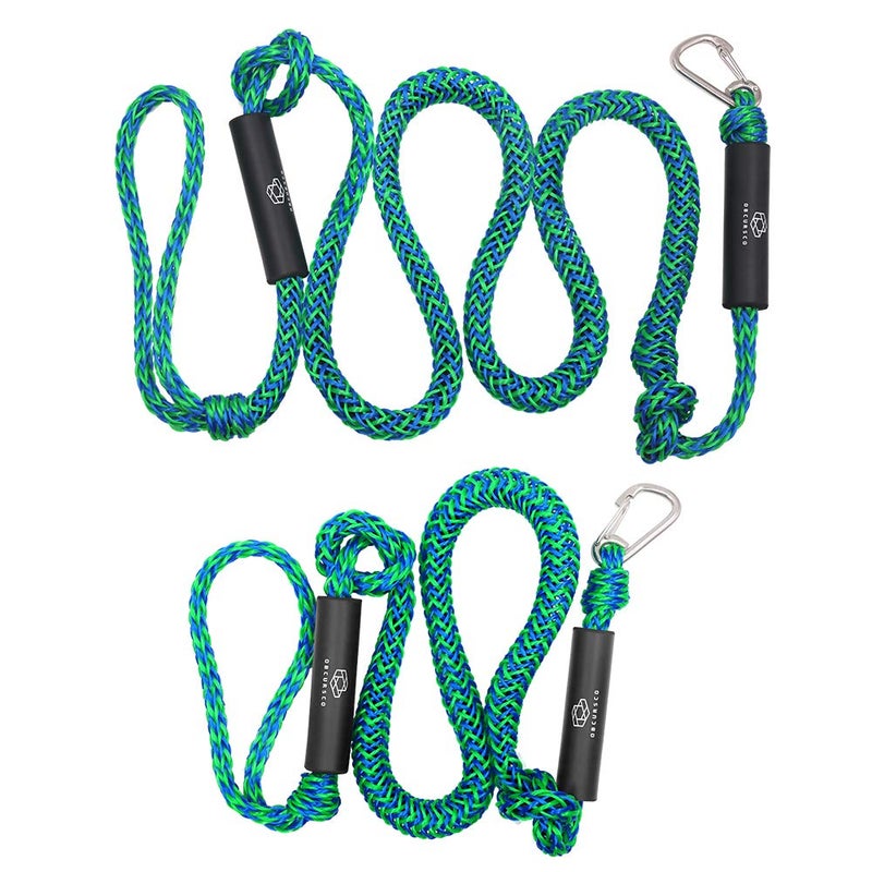 Obcursco Bungee Dock Lines for Boat, Docking Rope with 316 Stainless Steel Clips, Accessories for Jet Ski, PWC, SeaDoo, Yamaha WaveRunner, Marine, Kayak, Pontoon, Sets of Two(4ft & 6ft) (Green/Blue) - Image 1